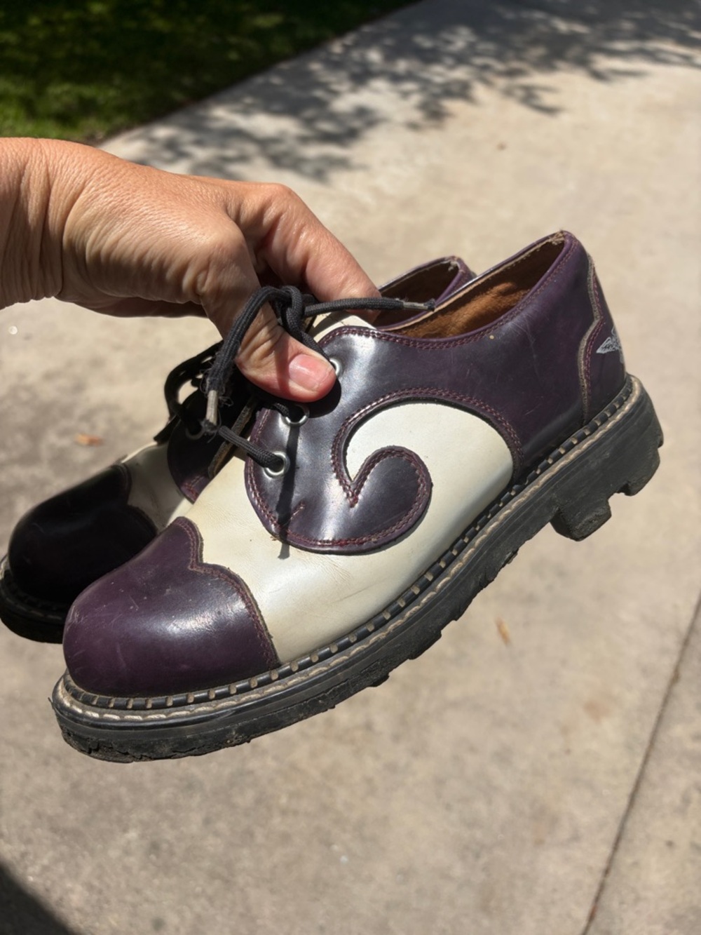 John fluevlog womens  flawed 6Two-Tone Leather Lace-Up Shoes in Purple and Cream